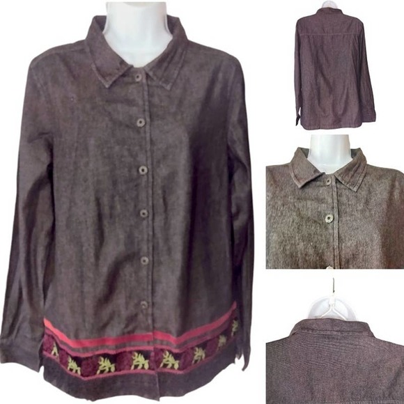 Austin Clothing Co Denim Outfit Blouse Pants Set Red Roses Black Size S NWT - Picture 1 of 11